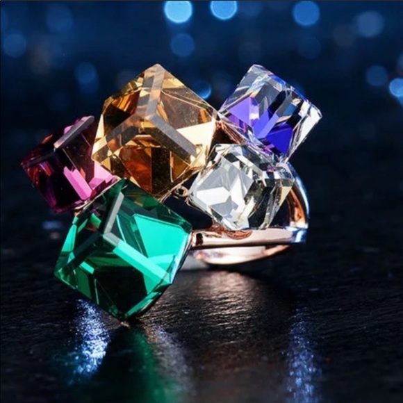 RESTOCKED Austrian crystal cubed Art Deco ring - Picture 4 of 8